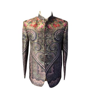 Floral Grey Silk Nehru Blazer