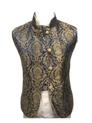 Royal Blue Brocade Asymmetric Waistcoat
