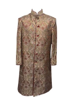 Red/Gold Brocade Silk Sherwani