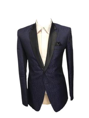 Navy Brocade Silk Blazer