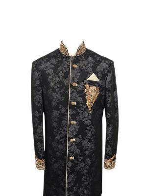 Black Lace Effect Brocade Sherwani
