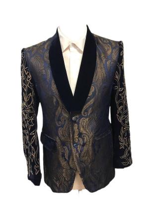 Navy Blue Brocade Blazer
