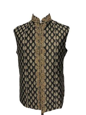 Black-Gold Brocade Nehru Waistcoat