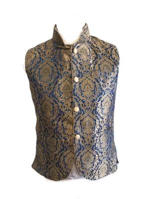 Royal Blue-Gold Damask Brocade Waistcoat