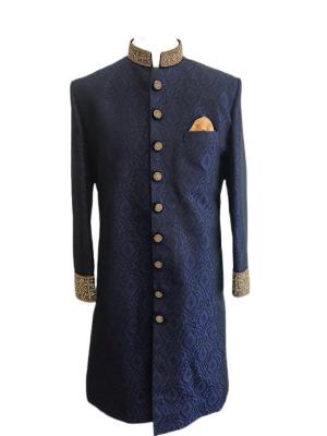 Navy Blue Brocade Sherwani