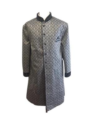Silver-Black Brocade Sherwani