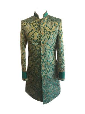 Green-Gold Damask Brocade Sherwani