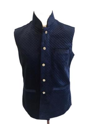 Navy Blue Quilted Velvet Waistcoat