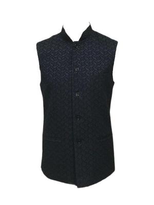 Navy Blue Traditional Pakistani Nehru Waistcoat