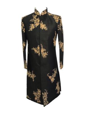 Black Raw Silk Sherwani