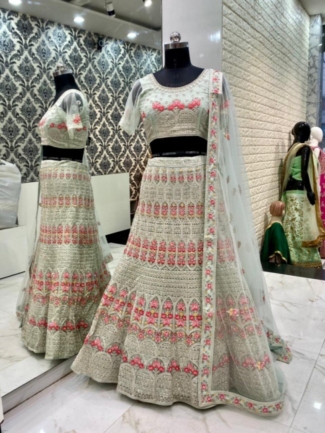 Sage Green Floral Lehenga Choli