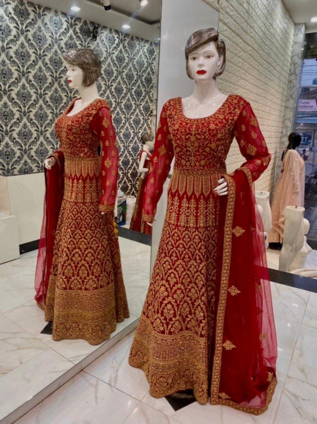 Red Bridal Embroidered Gown