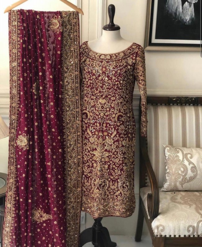Red Bridal Embroidered Pakistani Kameez