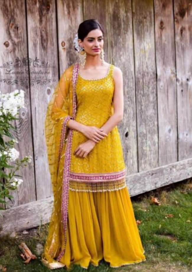 Yellow Georgette 3 Piece Suit
