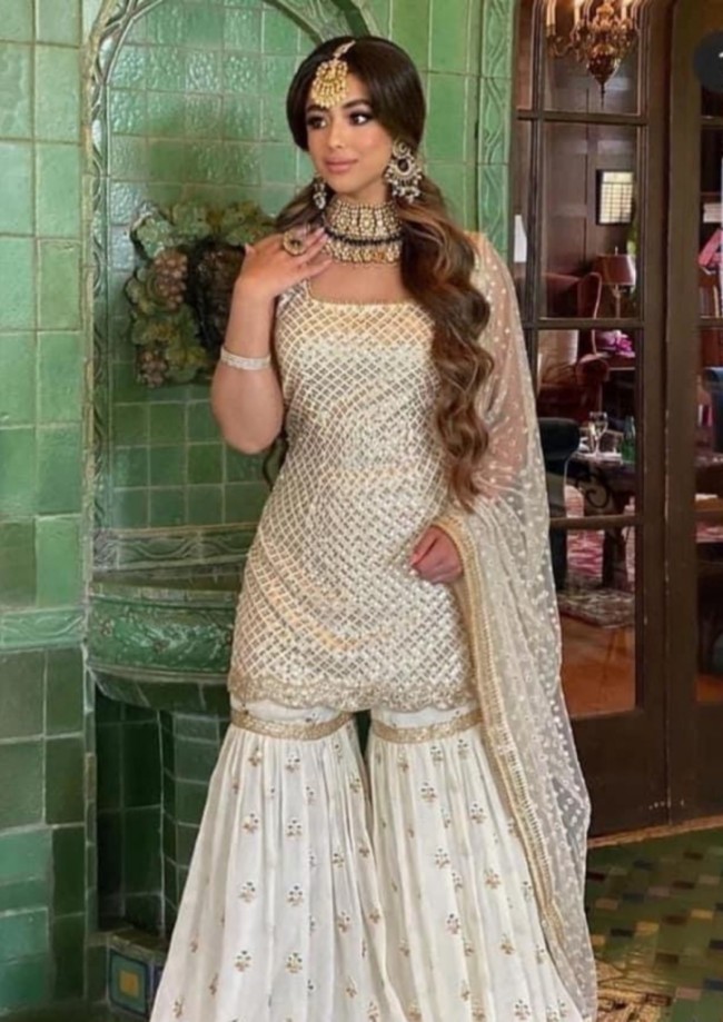 Off White Sharara Kameez Suit