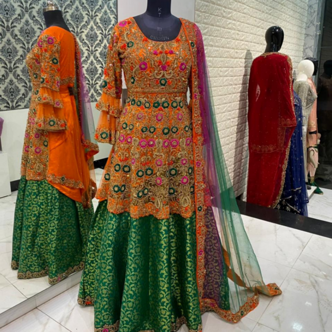 Multicolour Silk Embroidered Peplum Lehenga