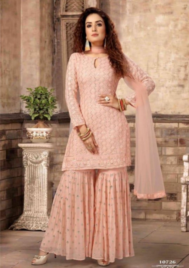 Pastel Peach Sharara Suit