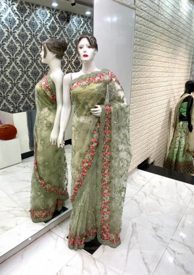 Green Net Saree