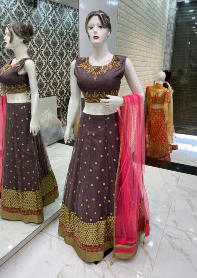 Grape Coloured Silk Lehenga Choli