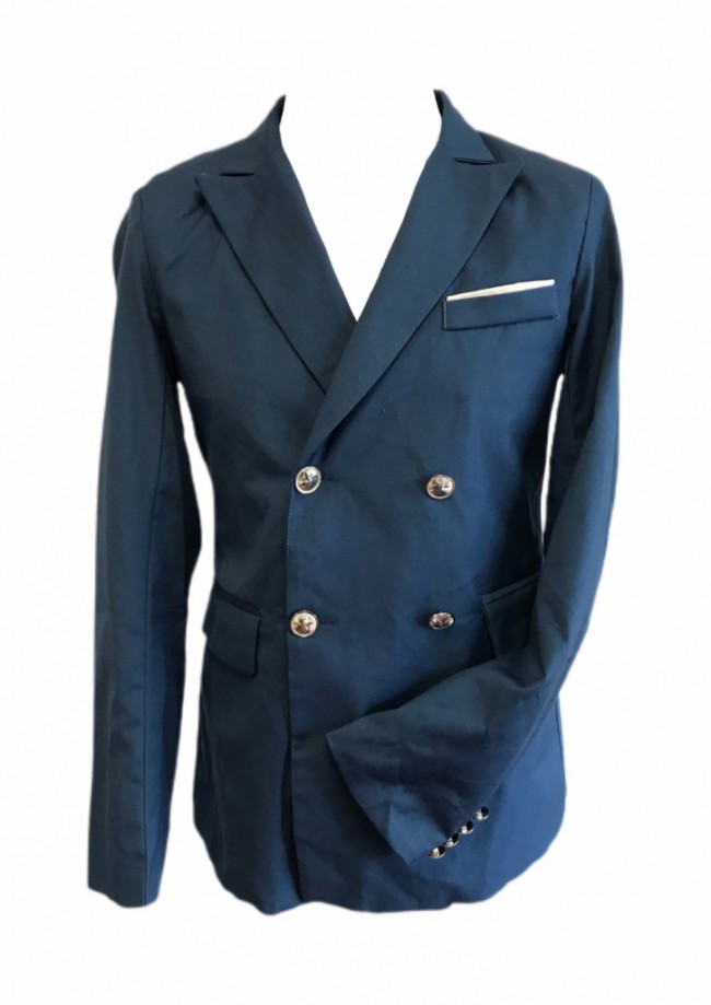 Blue Silk Double Breasted Blazer