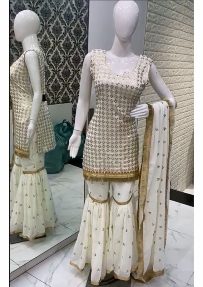 White Sharara Kameez Suit