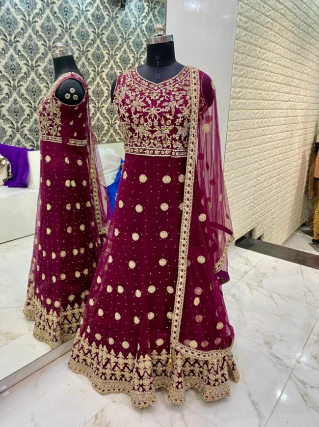 Maroon Silk Maxi Gown