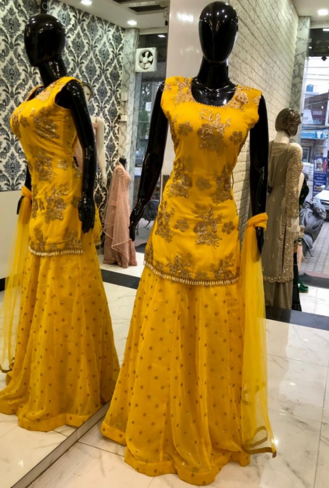 Yellow Net Lehenga Kameez